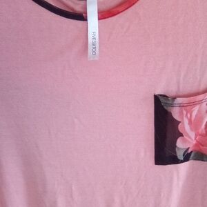 Pink Short Sleeve Tee with Floral Pocket Accent